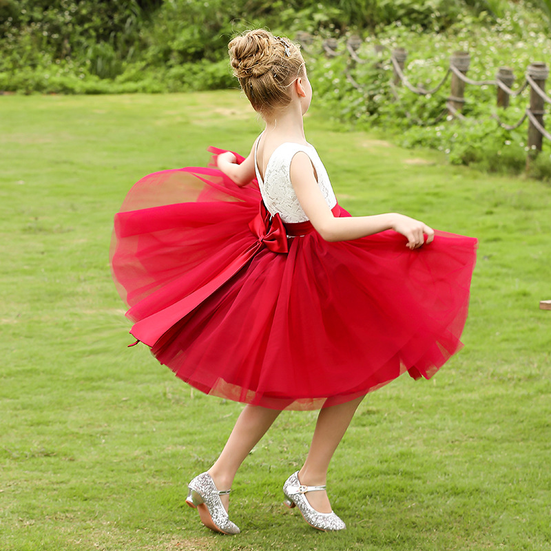 Nuevo Comercio exterior transfronterizo vestido de novia para niños niñas arco de encaje campus rendimiento piano princesa MIDI vestido de verano