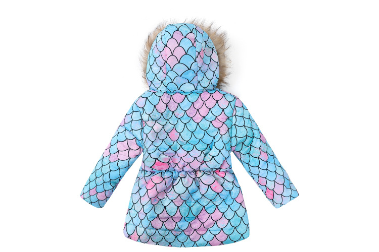 Roupas infantis Novas meninas inverno longo com capuz gola de pele casaco de algodão estampado jaqueta de algodão infantil_voghion.com