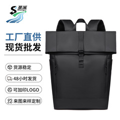 新款潮酷多功能卷口双肩包简约男士商务休闲背包大容量旅行电脑包