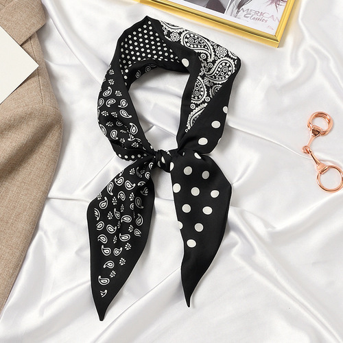 New Style Silk Scarf French Cashew Flower Ribbon Women's Versatile Decorative Collar Scarf Binding Pouch Tying Long Strip Two-Sided Collar Scarf