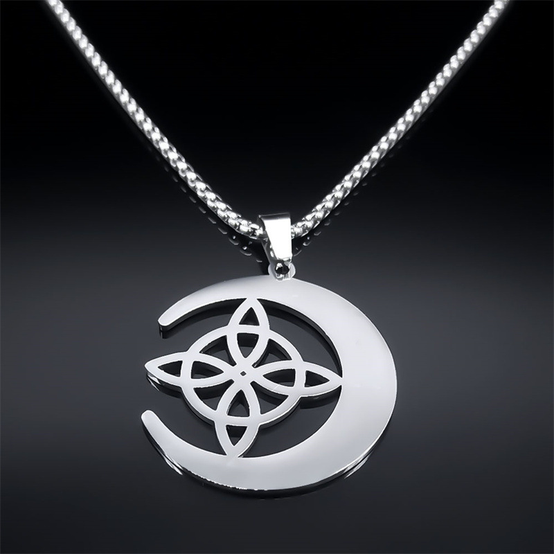 Collana con ciondolo a forma di luna irlandese, nodo cinese, celtico, vichingo nordico, in acciaio inossidabile_voghion.com