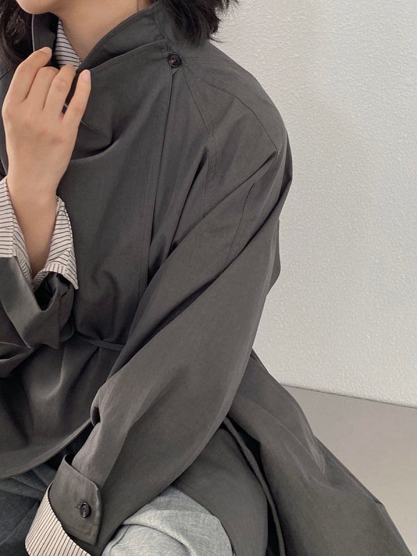 江左 英伦风翻领风衣外套女复古系带收腰中长款小个子宽松 1659|undefined