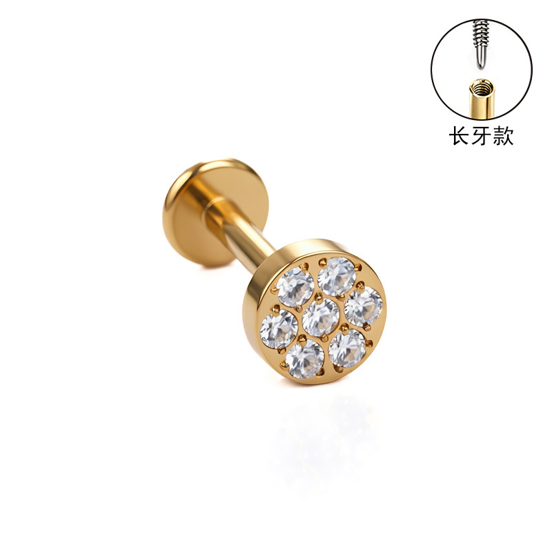 F136 Titanium Alloy Long Tooth Style Ear Studs, Finely Carved Ear Bone Studs with Zircon, Lip Studs, G23 Titanium Body Piercing Jewelry detail image 24