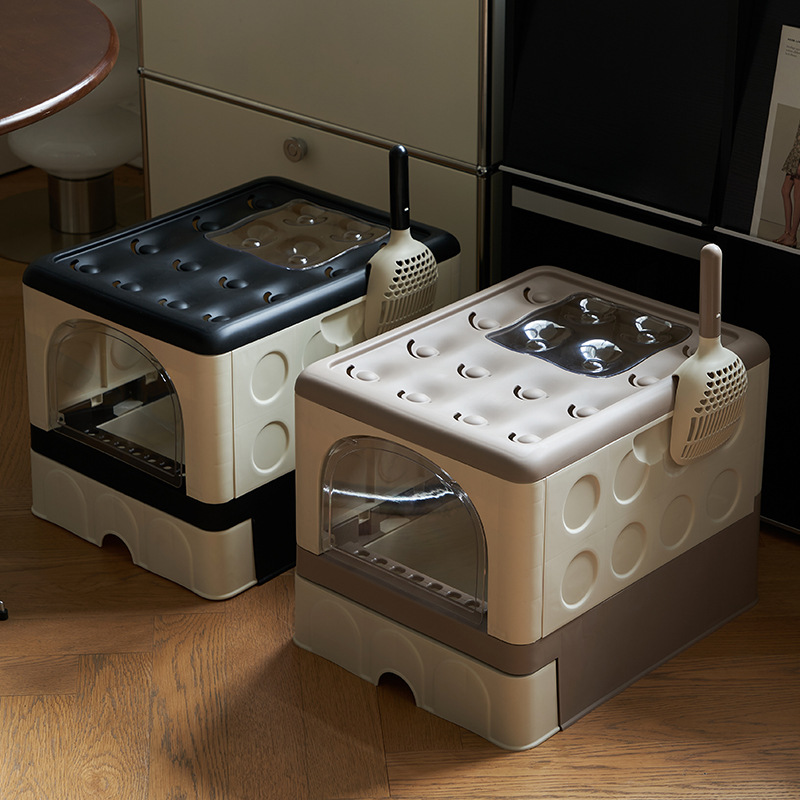 Bacina de arena para gatos totalmente cerrada, bacina de arena para gatos plegable, inodoro para gatos de tamaño super grande, tipo cajón anti-salpicaduras, bacina de heces para gatos para mascotas