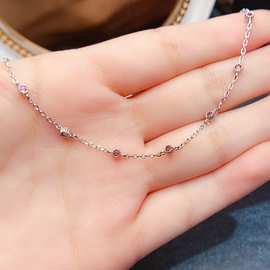 跨境专供天然海蓝碧玺S925手链2*2mm珠宝首饰手链女生配饰工