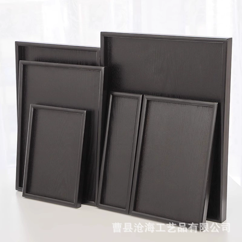 Japanese black wooden rectangular dinner plate for home use with glass from natural wood, dessert tea set