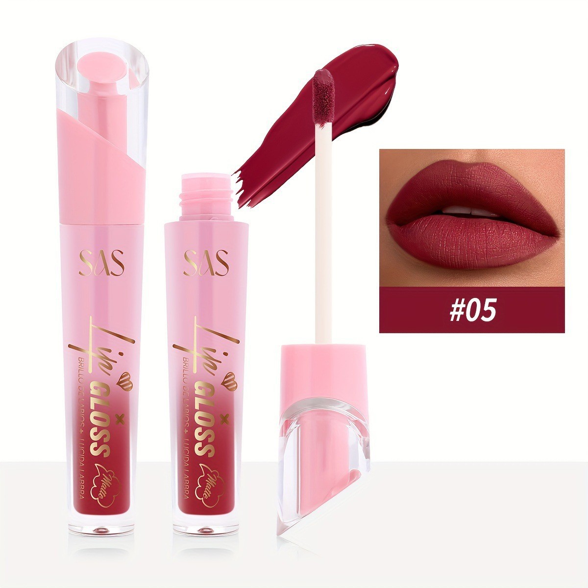 USHAS Esmalte de labios de punto transfronterizo europeo y americano, esmalte de labios de textura mate de terciopelo impermeable natural y duradero SAC024A B