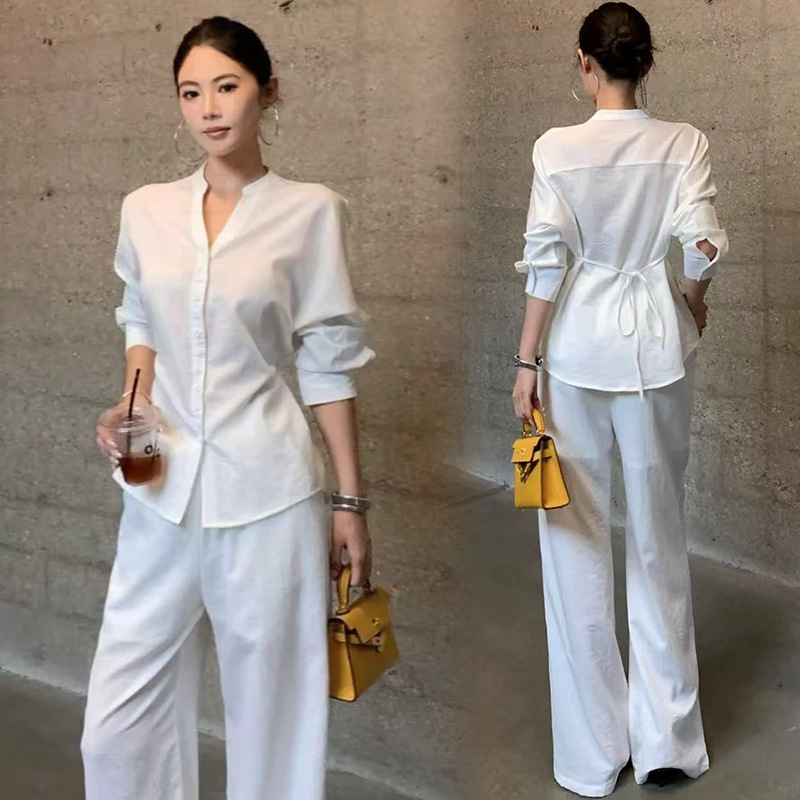 时尚套装女2025秋季新款洋气显瘦长袖衬衫阔腿裤休闲减龄两件套潮|undefined