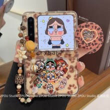 适用华为PuraX典藏版折叠屏新款p50pocket2手机壳高级感豹纹哭娃磁吸支架荣耀MagicVFlip小米MIXFlip2挂绳ins