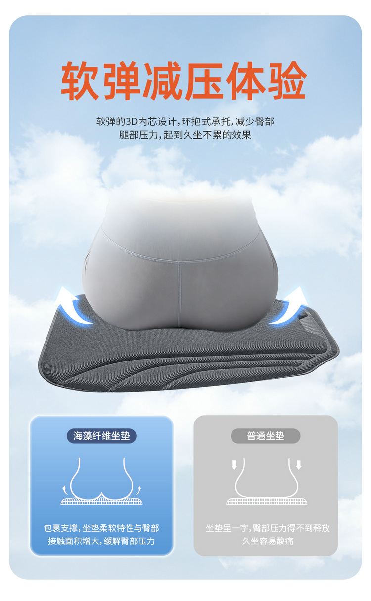 Car Seat Cushion, Universal for All Seasons, Latex Seat Cushion, Seaweed Fiber, Ultra-Thin, High-End Car Seat Cushion, High-End Feel, Breathable and Non-Slip