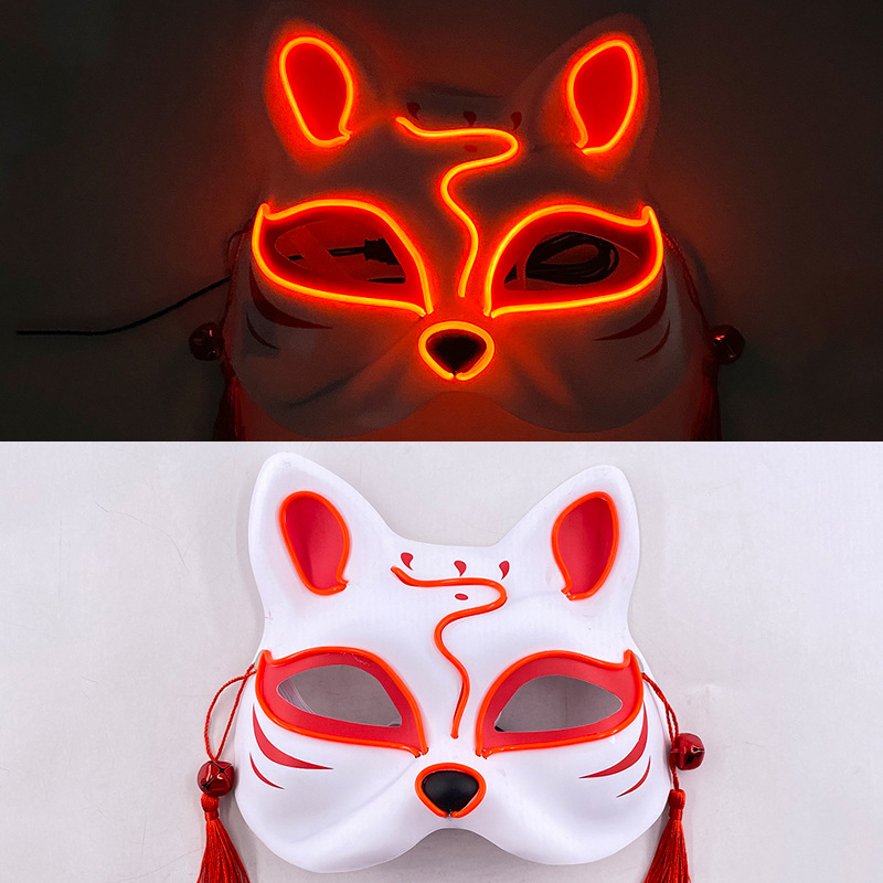 Luminoso LED máscara de zorro japonés máscara rave traje anime media cara gato máscara fiesta esquina