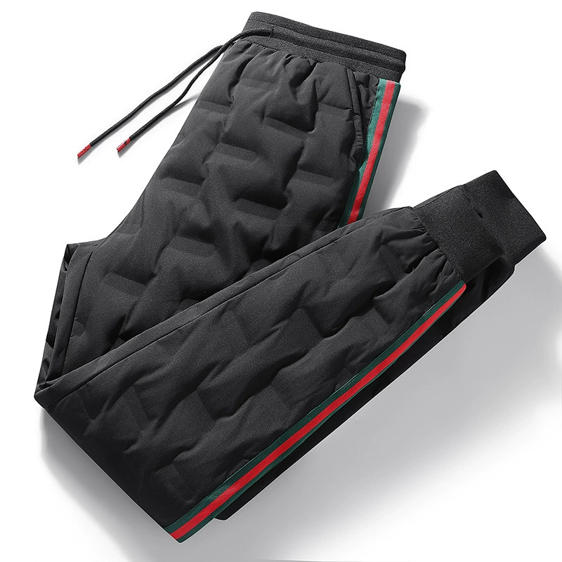 Мужские брюки зимний новый стиль утолщенные теплые водонепроницаемые пуховые брюки мужские брюки шнур эласткая талия жгут ноги тренд спортивные брюки мужчины