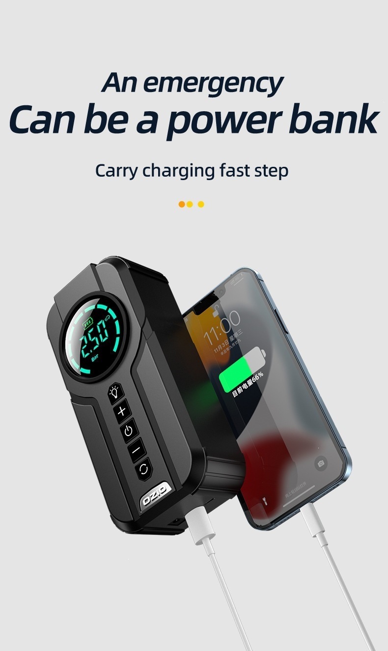 Car Air Pump Wireless Portable Car Power Bank Tire Inflator Jump Starter Emergency Power Supply Cross-Border
