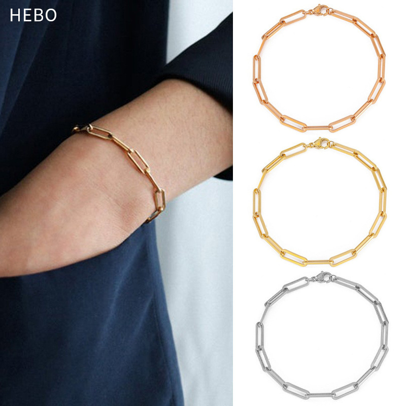 Cross-Border Square Long Hammer Cross Chain Bracelet Stainless Steel Electroplated Hollow Bracelet European and American Bare Chain Simple Chain Titanium Steel