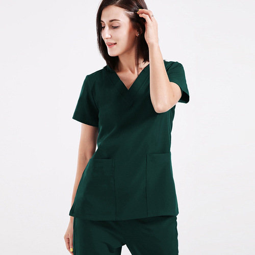 Cross-border shipping elastic quick-drying surgical gown summer thin doctor work clothes V-neck nurse uniform split suit