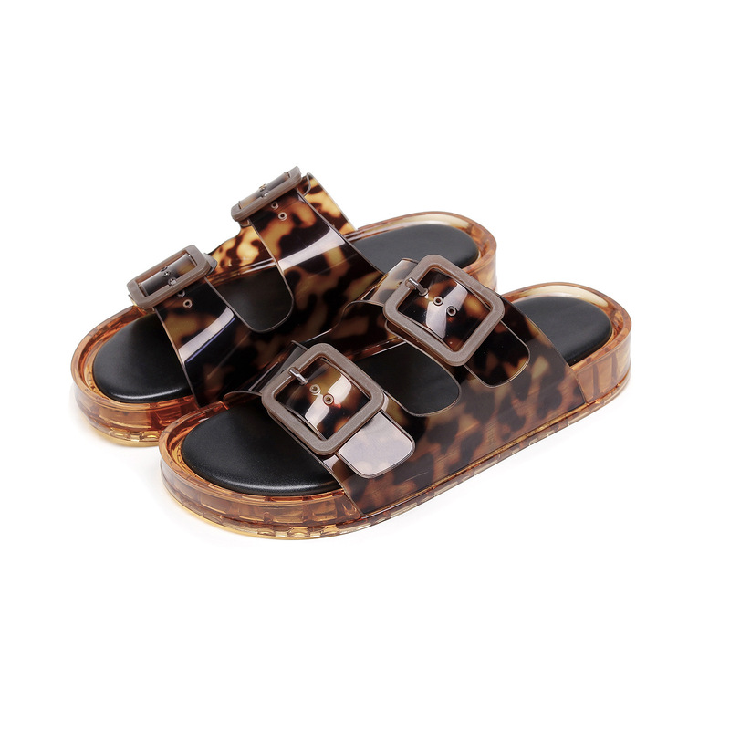 Amazon's best-selling cross-border product: jelly square buckle tortoiseshell leopard print slippers, casual versatile beach shoes, breathable and non-slip