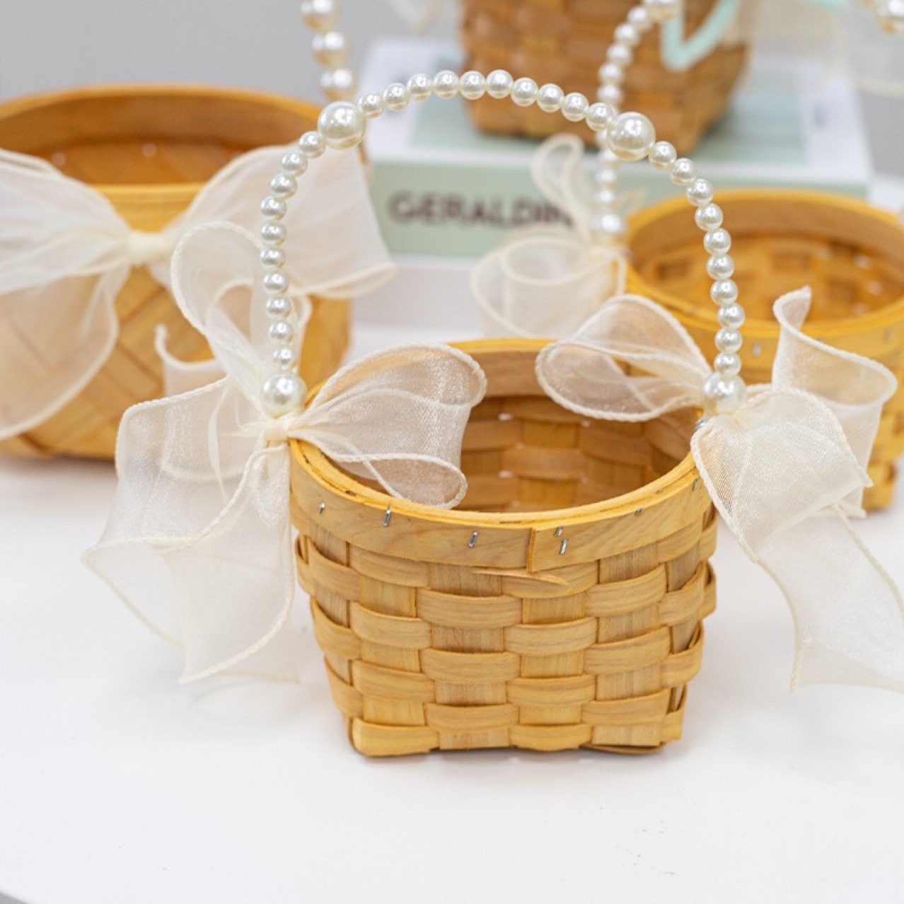 38 bowknot cesta de flores de madera cesta de flores decoración del hogar cesta de flores redonda pequeña cesta de flores sala de estar