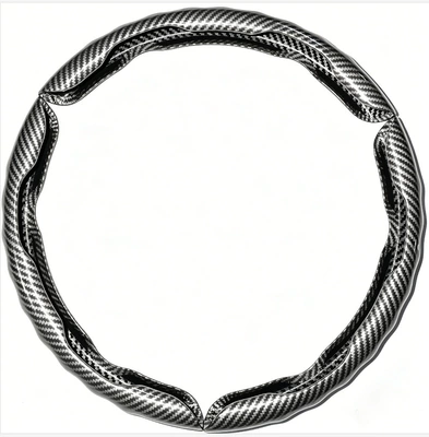 Steering wheel cover, Cross-Border Best-Selling Carbon Fiber - 2-groove-buckle-wavy-bright-film-silver-3-pack-38cm