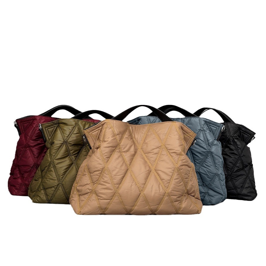Abajo acolchado abrigo de algodón bolso de mano de las mujeres moda rómbica espacio bolso de algodón simple color sólido bolso de hombro otoño e invierno