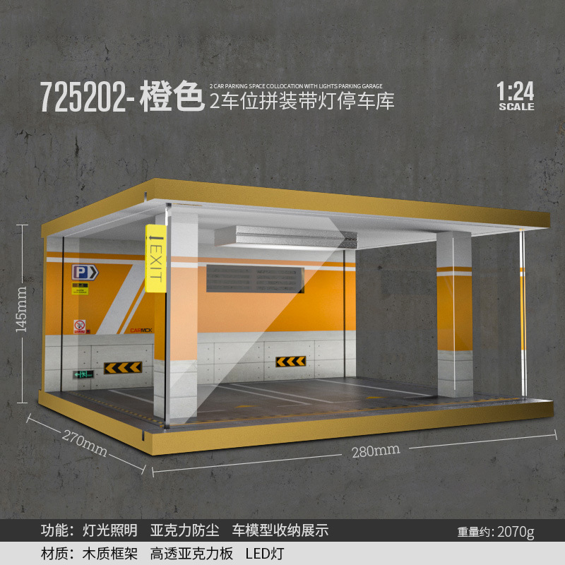 Comercio exterior al por mayor transfronterizo 1 24 simulación modelo de coche estacionamiento modelo escena garaje pantalla con decoración ligera