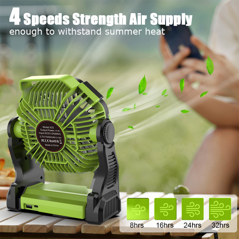 Lámpara Ventilador de Escritorio para Camping USB Recargable para Emergencia y Tienda de Campaña