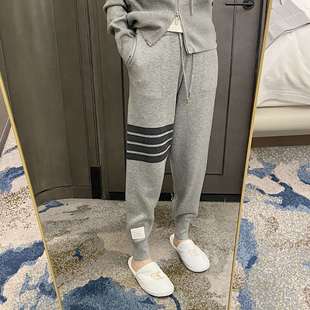 Tb Grey Wool Sweatpants Women's 25 Spring and Autumn Loose Slimming Rope-Drawstring Leg Four-Bar Knitted Casual Sweatpants