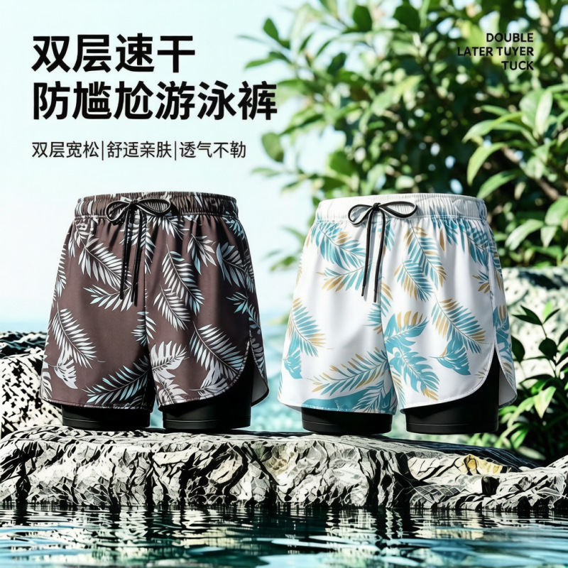 Men's Swimming Trunks Anti-Embarrassment 2026 New Style Large Size Boxer Swim Trunks Professional Hot Spring Swimwear Complete Swimming Gear Set