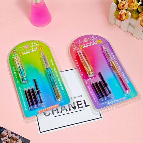 Creative colorful pen with replaceable ink bag pen set for students special for calligraphy practice and positive posture pen internet celebrity stationery wholesale