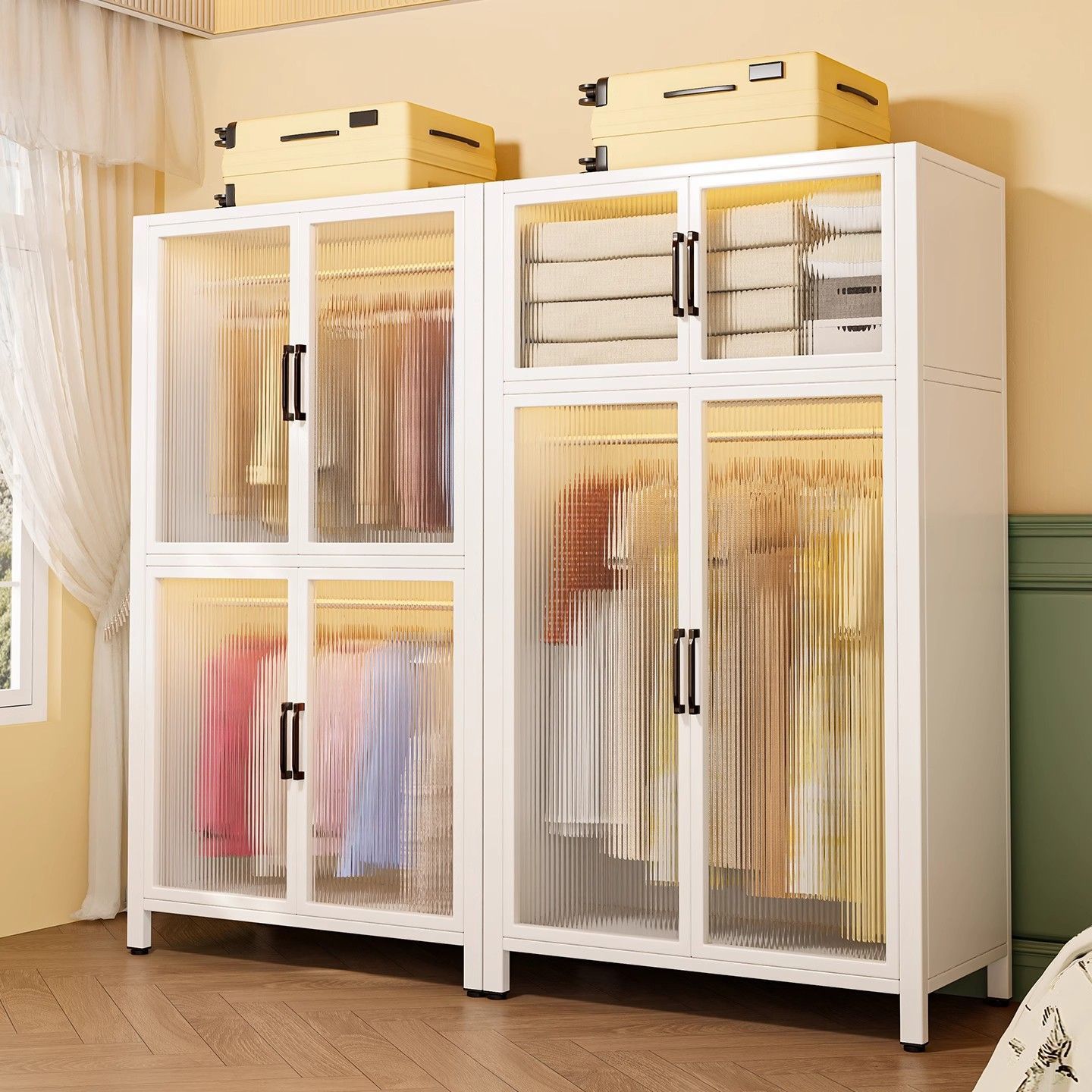 Modern Style Steel Wardrobe Baby Clothes Storage Cabinet Stable and Durable Dustproof Hanging Combination Cabinet Partition Storage