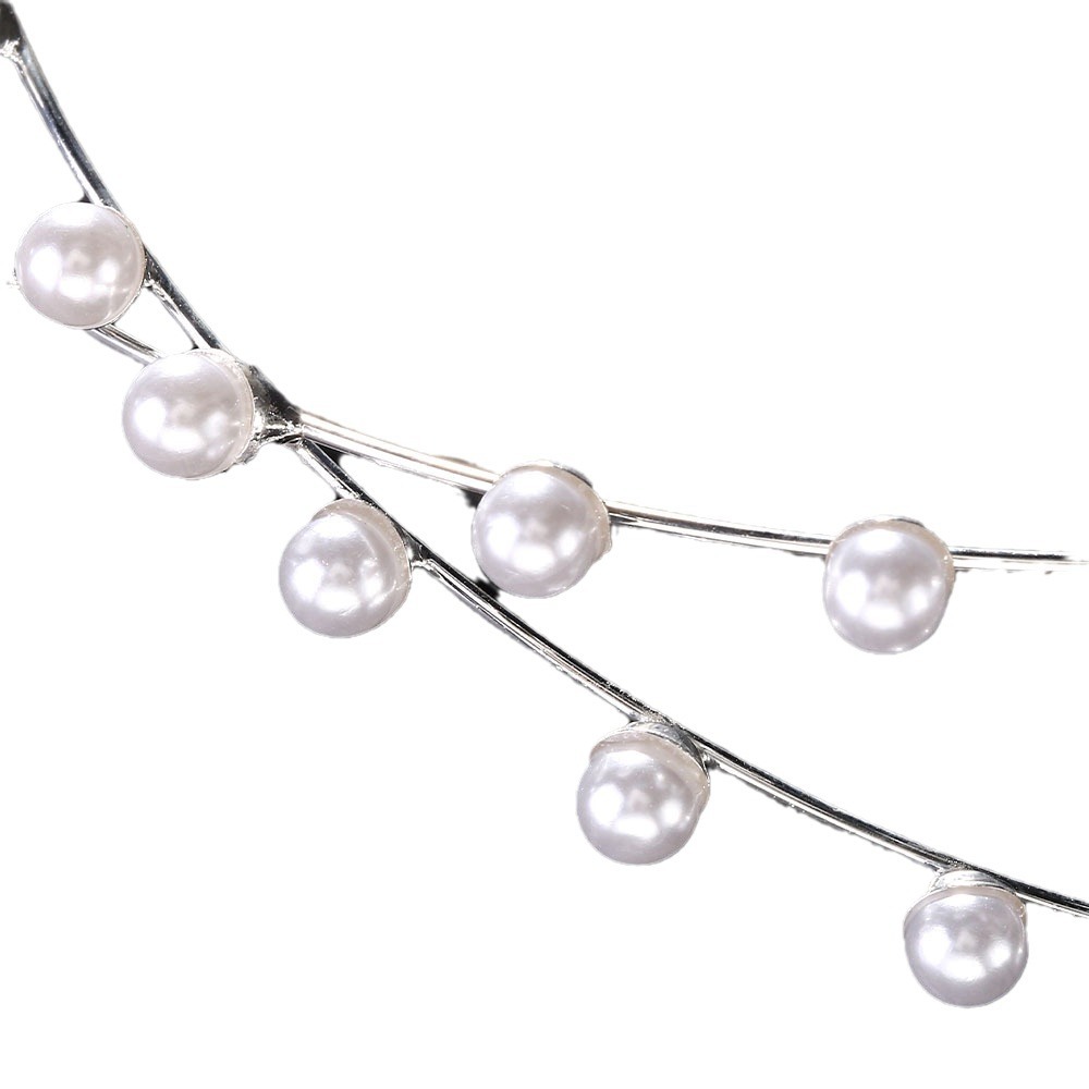 La tendencia europea y americana de perlas, banda de cabello de novia de alta calidad, banda de cabello de doble capa, accesorios de lujo ligero, tocadera