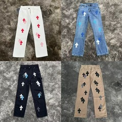 高版本跨境CH克罗伈马蹄贴皮十字架潮牌牛仔裤现货男女同款长裤