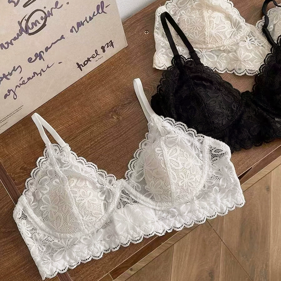 Lace Push-Up Wireless Bra, French Style, Thin Padding, Sizes S–L