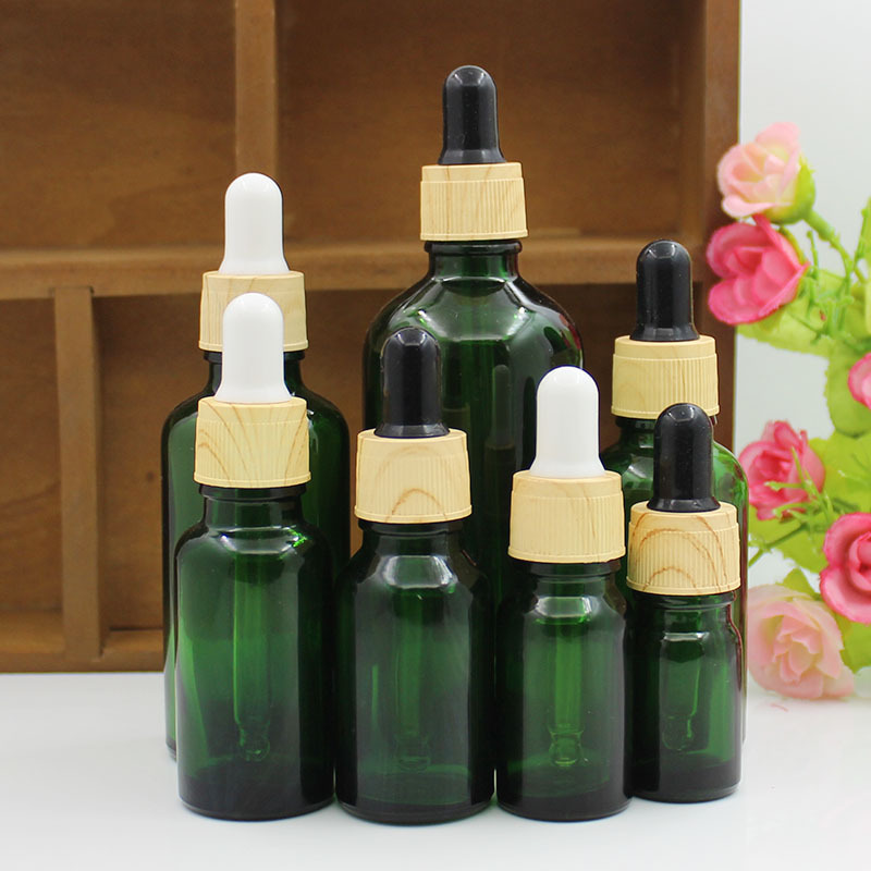 绿色玻璃精油滴管分装空瓶子木纹圈5ml10ml15ml20ml30ml50ml100ml