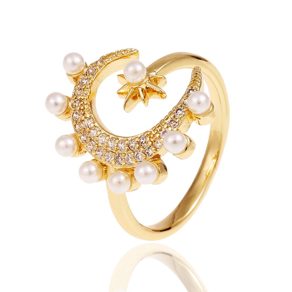 womenu0027s copper ring geometric moon star cute pearl tail ring