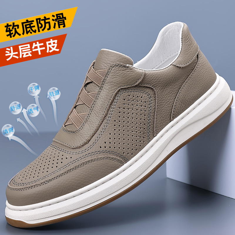 Piel de vaca de primera capa de verano nuevas sandalias de hombre zapatos de cuero casuales perforados zapatos de cuero transpirables huecos zapatos de hombre