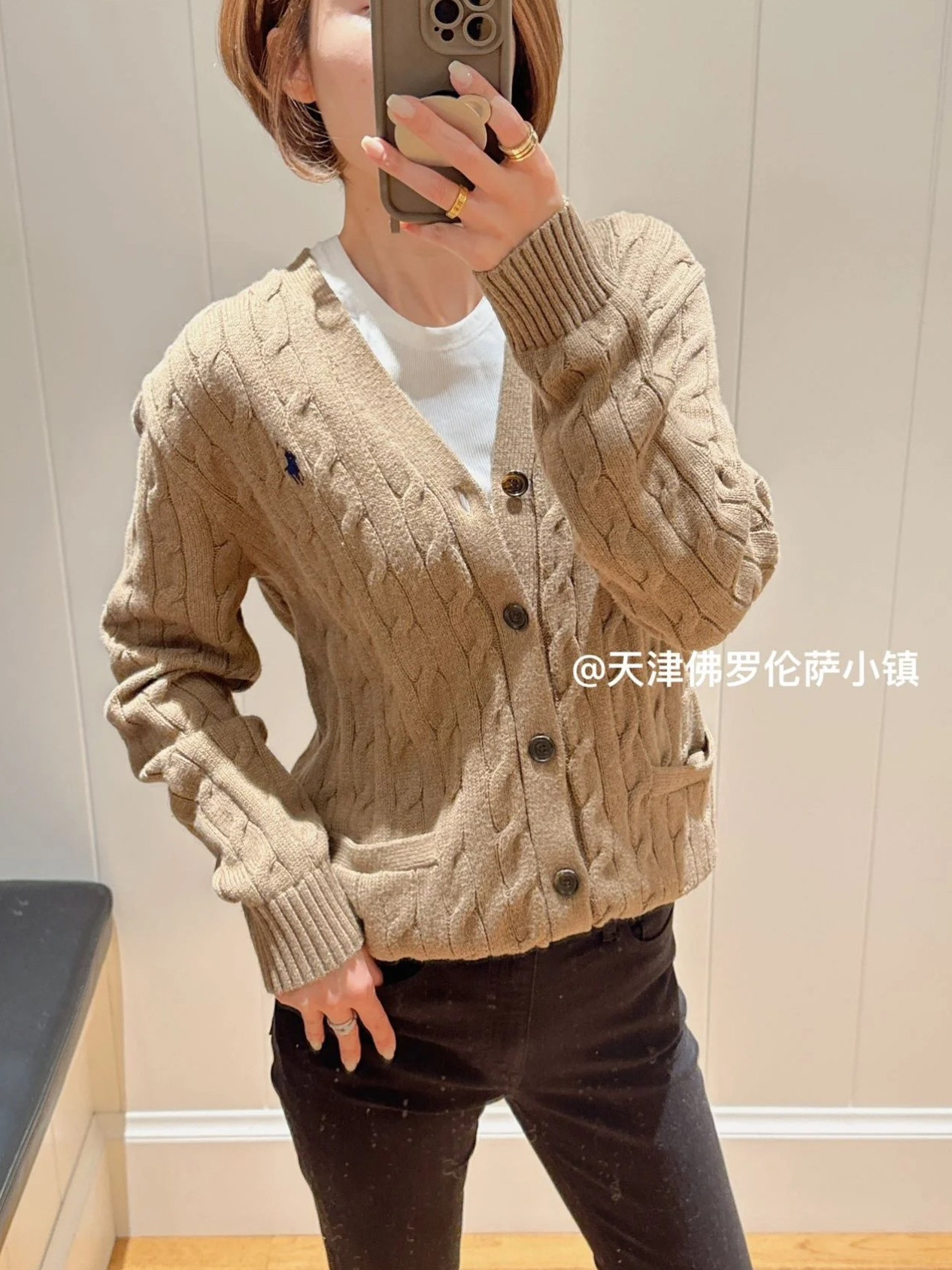 高品質/QRコードスキャン可能 RL ラフ ツイストVネックポケット付きニットカーディガン セーター クラシックベーシック カップルスタイル