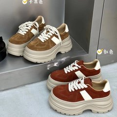 2025秋季新款小个子8cm厚底时尚女休闲德训磨砂真皮百搭松糕鞋潮