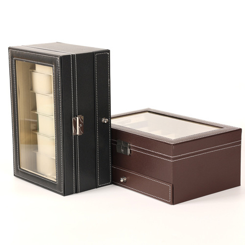 Dr.ills PU leather multi-functional jewelry watch storage box, simple and stylish, double-layer design, ring tray