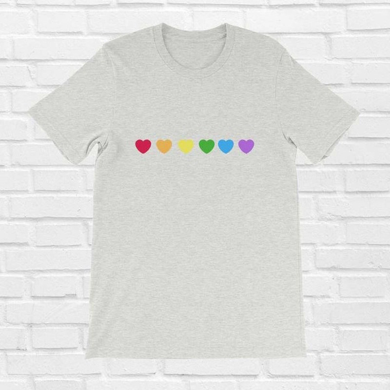 Short sleeve short sleeve t-shirt women's Tees heart-shaped rainbow color printed top size S-3XLT-shirt