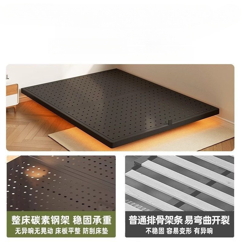 家用新款一体碳素钢悬浮床主卧双人出租屋用钢架洞洞无床头铁艺床|undefined