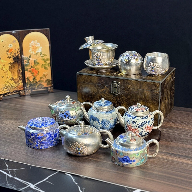 Master's Handmade Silver Tape Inspection Xi Shi Pot Master Cup Enamel Silver Pot Silverware One Pot Two Cups Kung Fu Tea Set