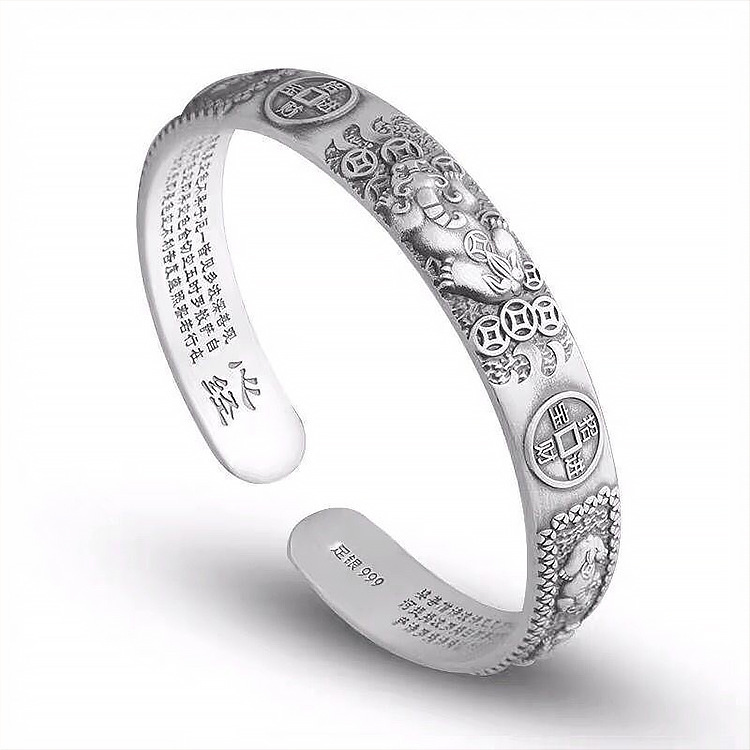 Retro Thai silver fortune transfer brave copper men's bracelet domineering men's and women's personality Heart Sutra bracelet manufacturers wholesale