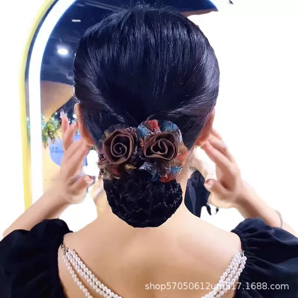 Korean version of bank hotel flower hair net professional head flower stewardess nurse coil hair net bag female hair clip headwear