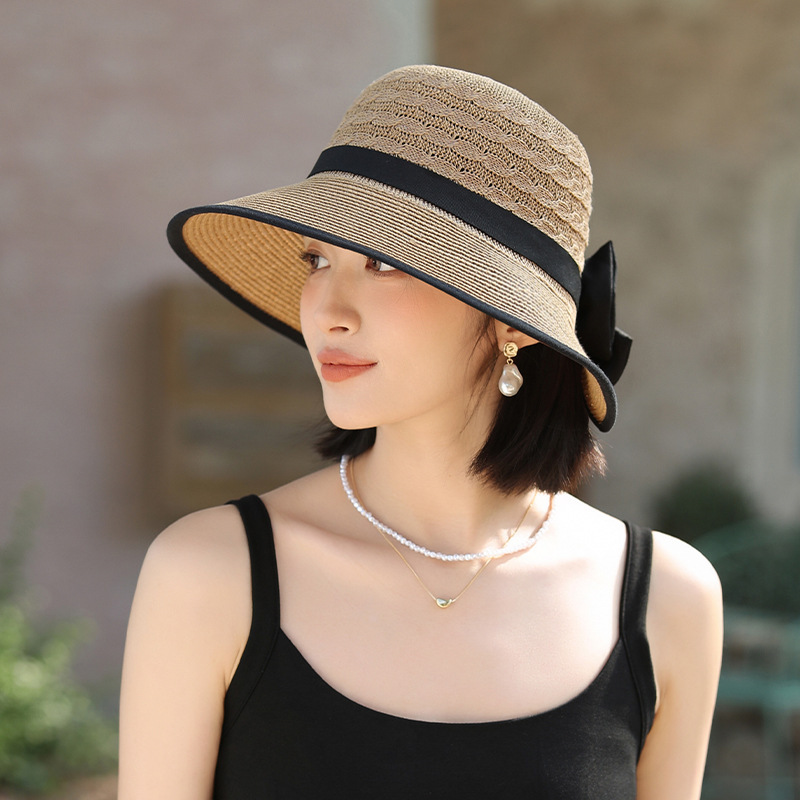 Eleganter Strohhut Mit Schleife Im Hepburn Stil Für Damen_voghion.com