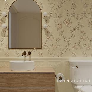 Baihui French Retro Tile Bathroom Kitchen Background Wall Tile Simple Style Full Porcelain 300*900 Soft Light Flower Tile