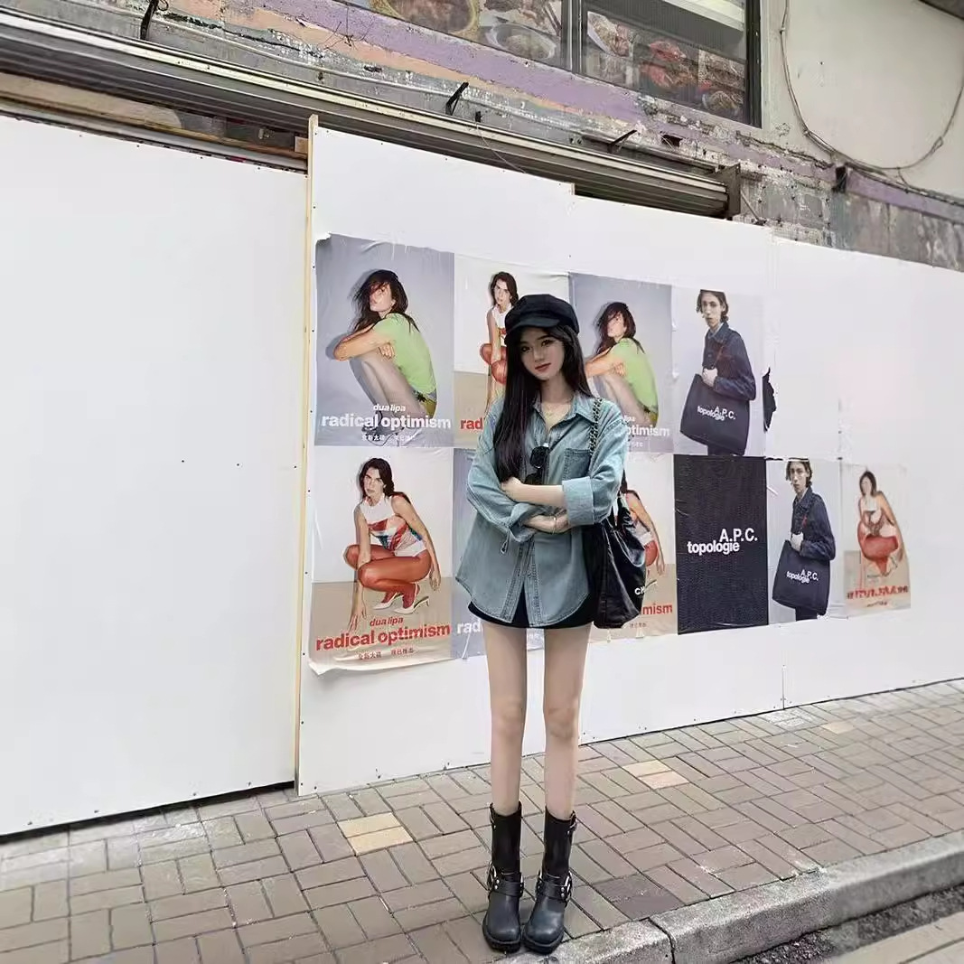 가을 2024 년 새로운 도착 다양한 패션 복고풍 감각 디자인 센스 느슨한 통근 긴 소매 데님 셔츠