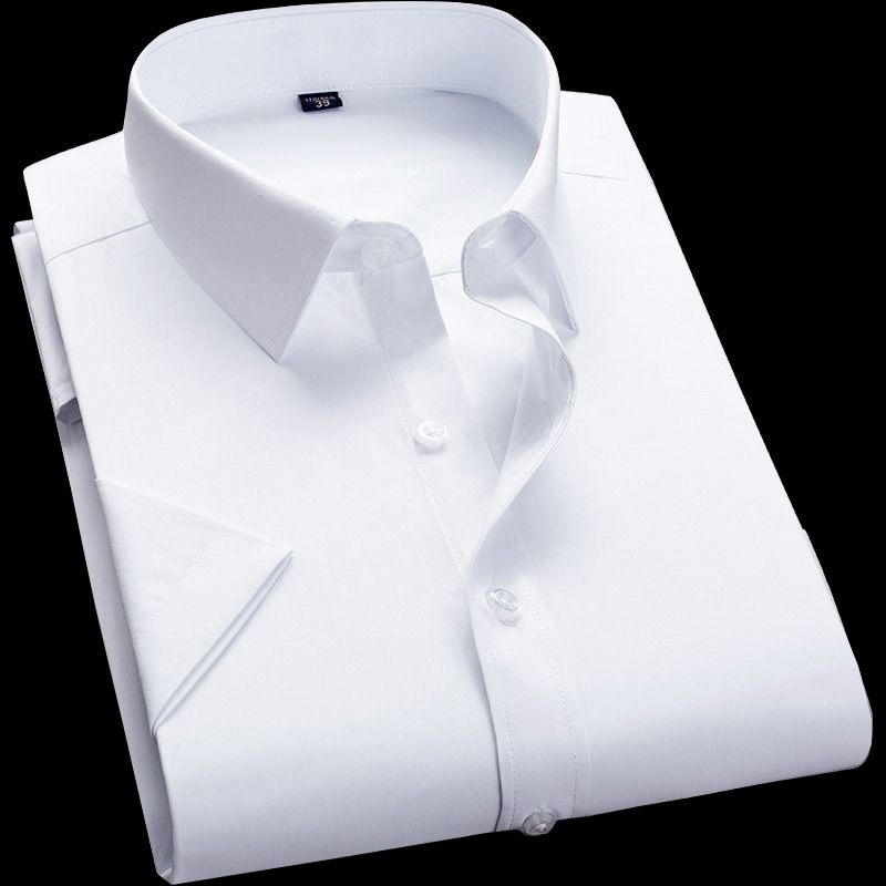 Men's Summer Short-sleeved White Shirt Lining Black Shirt for Wedding Business Commuter