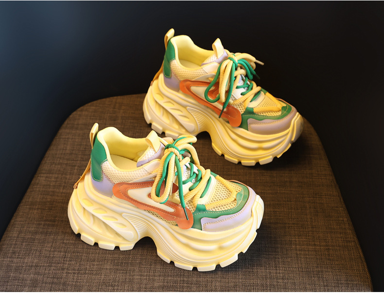 Giày sneaker nữ đế dày lưới thoáng khí phong cách daddy giày tăng chiều cao — màu hồng chi tiết 4