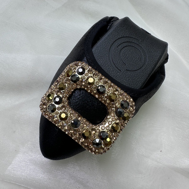 护士布鞋黑色职业烫钻平底鞋女新款尖头个性气质浅口工作单鞋满钻