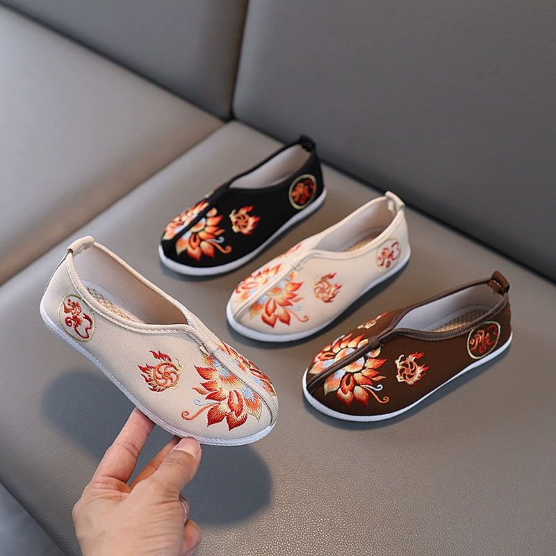 Туфли для мальчиков Hanfu Красочные лотосные вышитые туфли из ткани национального стиля